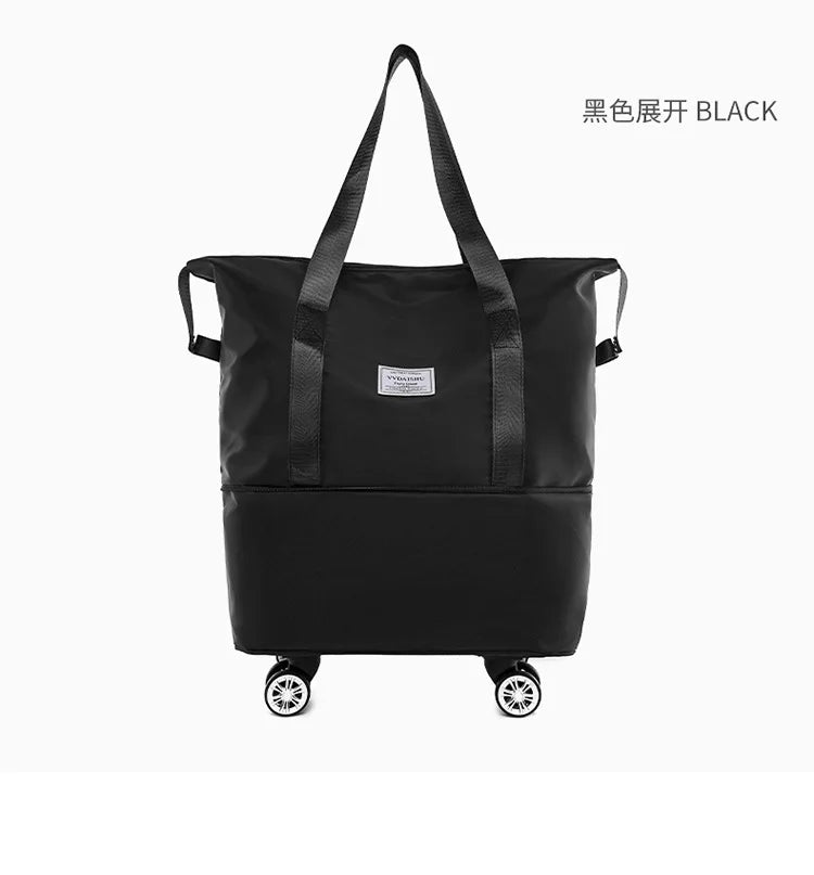 Foldable Storage Bag with Wheels Expandable Portable Luggage Bags Outdoor Travel Rolling Pack Large Capacity Woman Shopping Bag