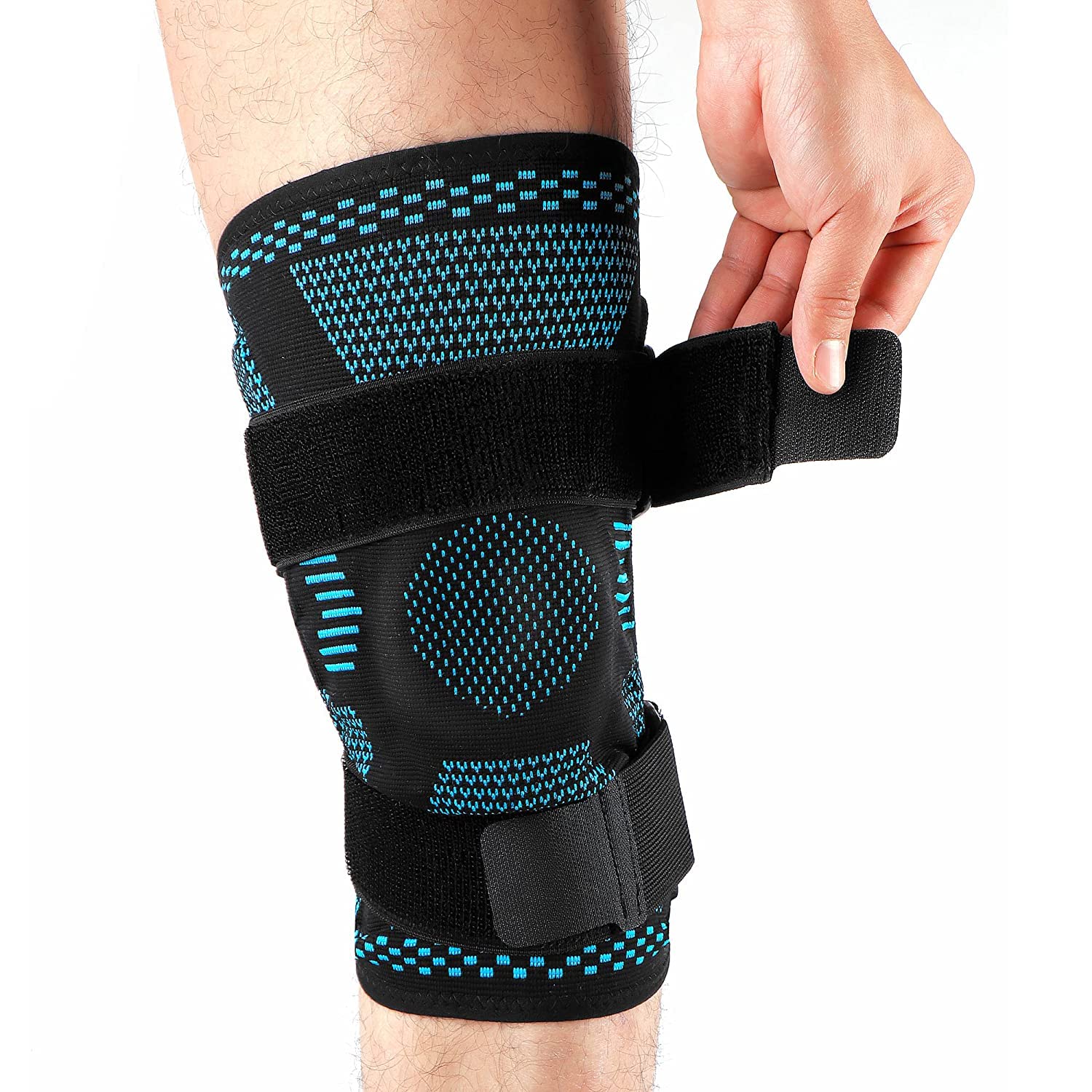 Sports kneepads for knee pain relief, tear damage recovery, with side stabilizers, patella support gel, compression sleeve