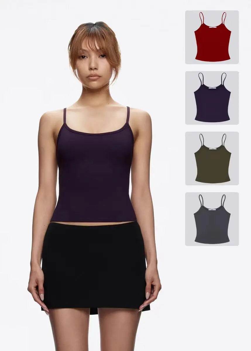 Tankair cherry red camisole, olive green/purple/gray short top, basic versatile, high elasticity and skin hugging