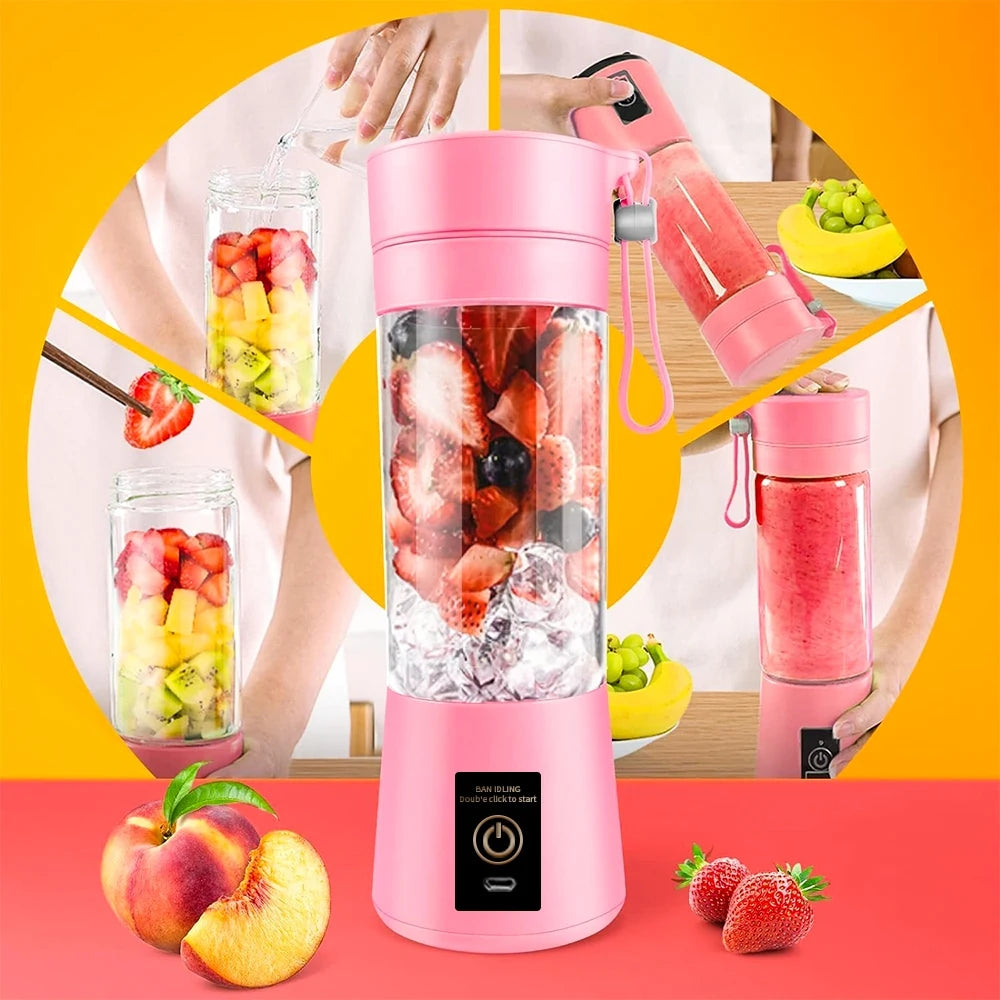 Mini Portable Blender Juice Mixer Shake Bottle 6 Lamins + USB Cable 380ml