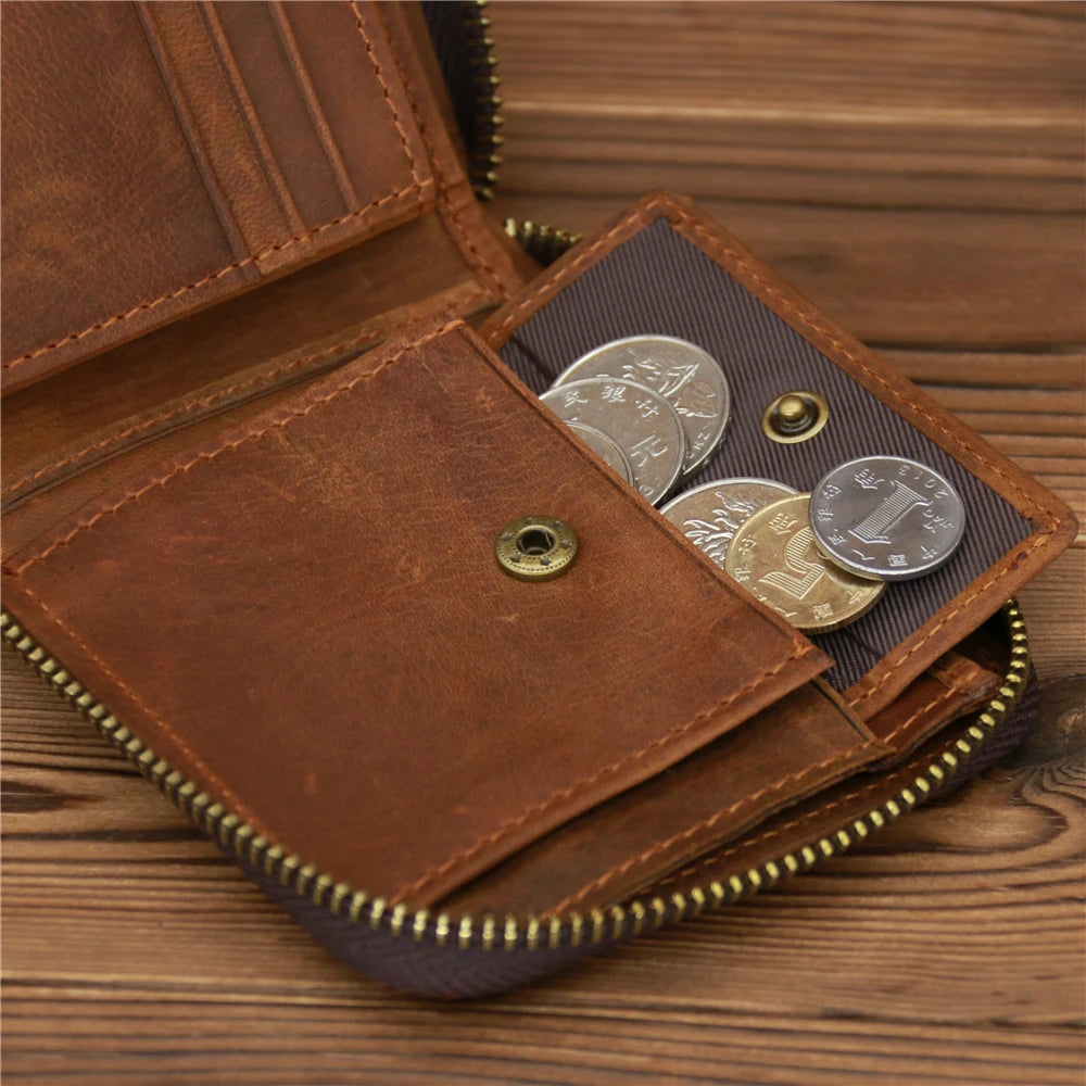 Genuine Leather Zipper Wallet for Men Money Short Purse Credit Card Holder Cash Coin Pocket Male Large Solid Standard Wallets