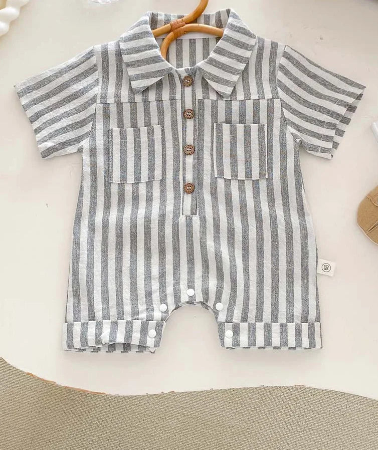 2024 Summer Infant Striped Baby Boys Rompers Short Sleeve Muslim Babe Boys Polo Bodysuit Thin Loose Newborn Boys Outfits