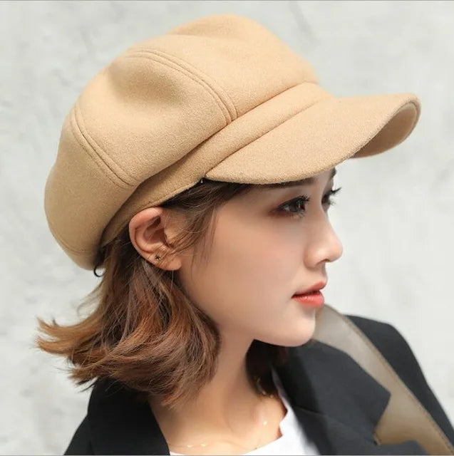 Fashion wild wool Women Beret Autumn Winter Octagonal Cap Hats Stylish Artist Painter Newsboy Caps Black Grey Beret Hats gorras