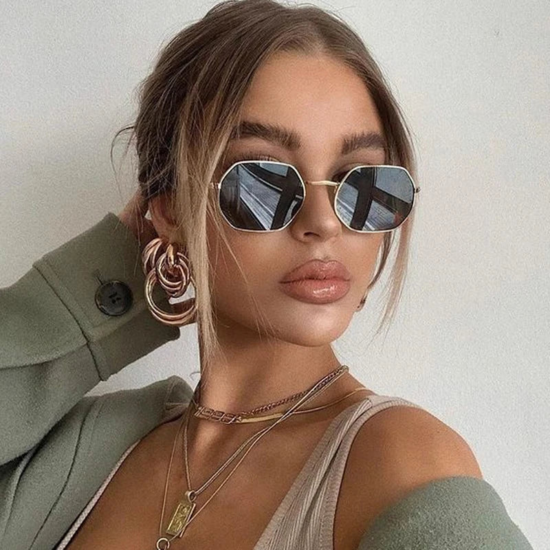 Fashion Small Frame Square Sunglasses Woman Brand Designer Metal Mirror Sun Glasses Female Ocean Lens