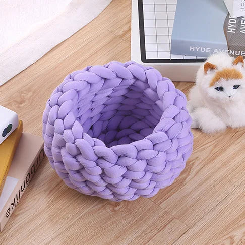 New Hand Woven Cat Nest Soft Shaggy Mat Indoor Dog Cat Bed Round Cat Cushion Warm Cat Sleep Basket Cat Kennel For Small Dog Cat