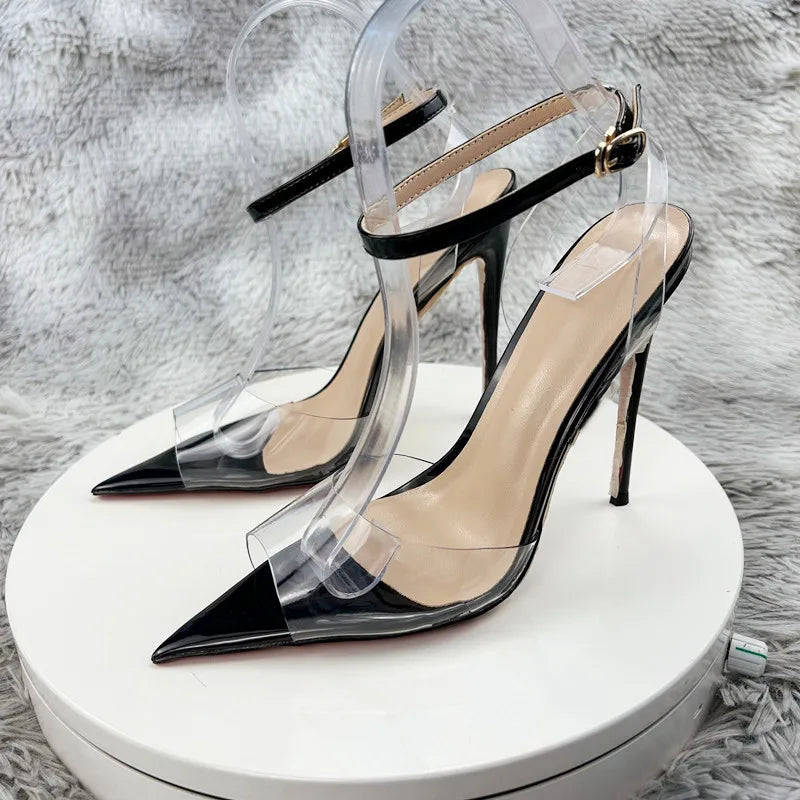 NoEnName_Null  European and American women's new fish mouth high heels transparent pvc  stilettos fashion banquet shoes Peep Toe