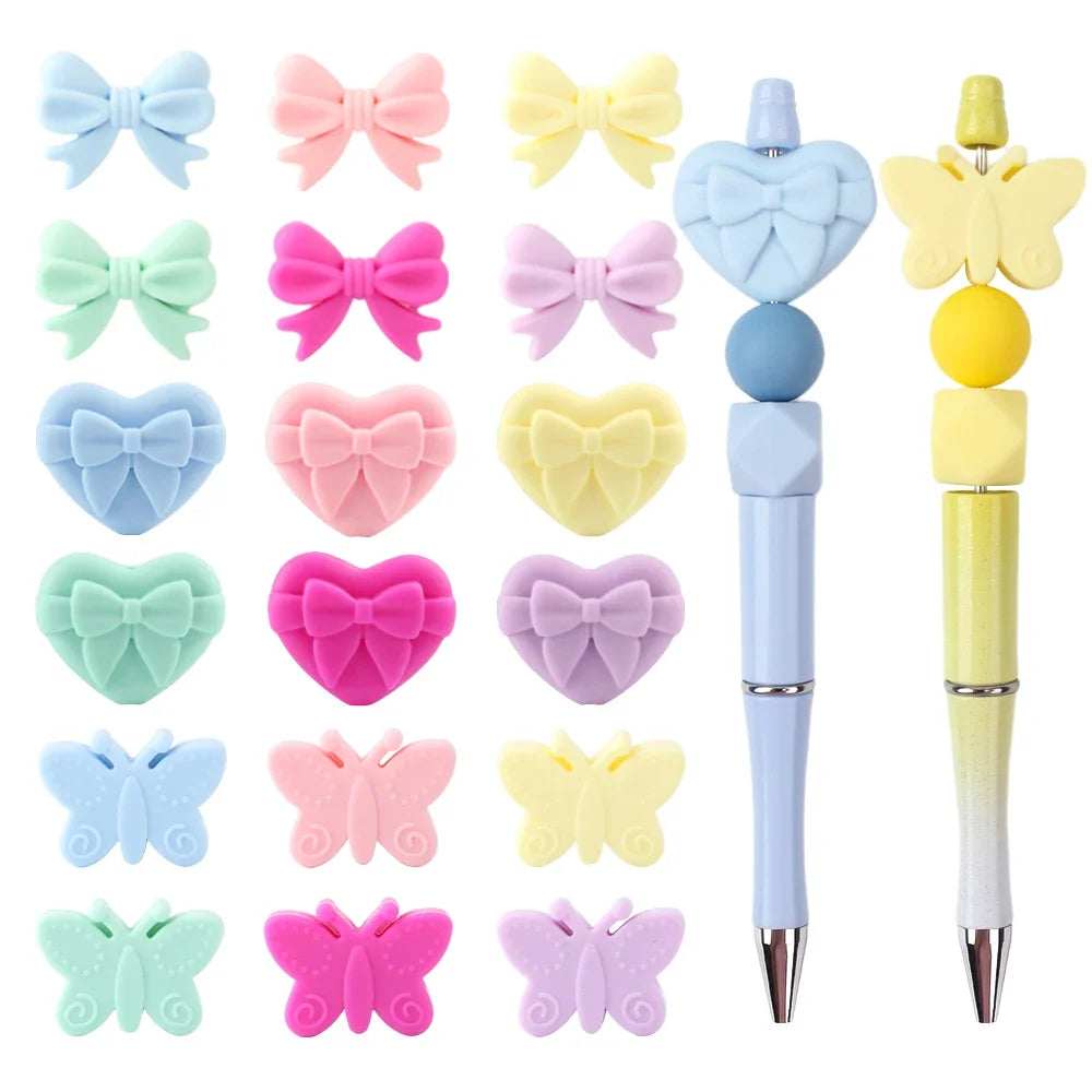 10pcs Silicone Beads Heart Bow Shape Accessories Silicone Holder Clip  Pen Decor Chain Making Focal Accessories Jewelry