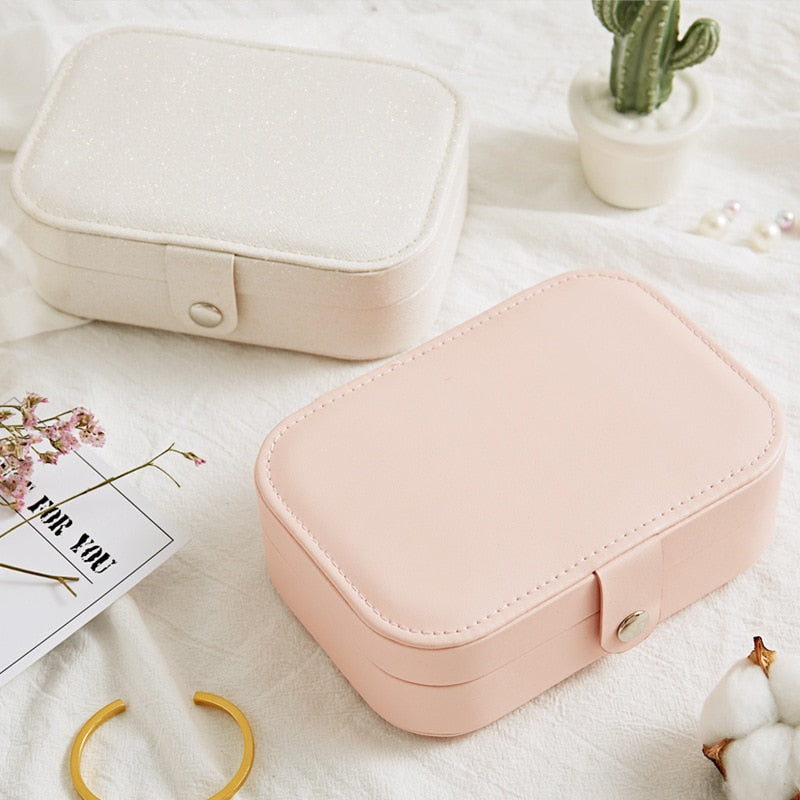 Protable Leather Jewelry Storage Box Earrings Ring Necklace Case Jewel Packaging Travel Cosmetics Beauty Organizer Container Box