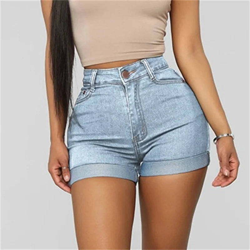 Summer Fashion Casual Commuter Denim Shorts Slim Hip Lift Stretch Three Quarter Pants Female Comfortable High Waist Breechcloth