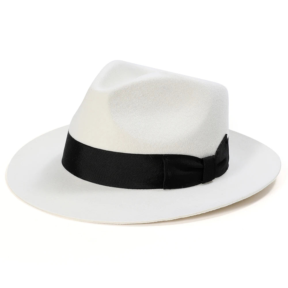 British White Men Fedora Hat Wool Felt Hat 61 cm Satin Lined Big Size XL