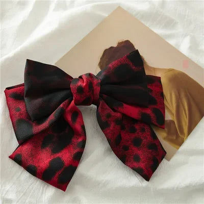 New Fashion Leopard Big Bow Fabric Hairpin Spring Clip Barrettes Women Girls Hair Accessories Headdress