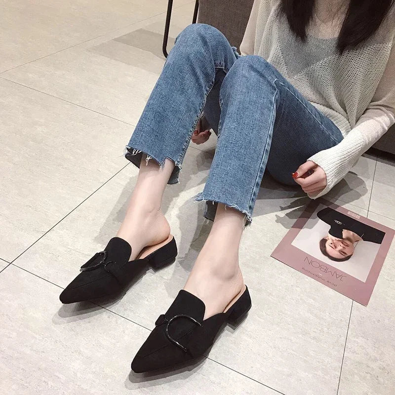 Female Shoes Cover Toe Butterfly-Knot Mules For Women 2024 Slippers Casual Square heel Loafers Slides  New Luxury Pointed