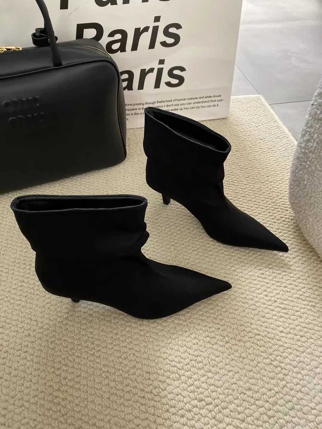 Fashion Women Ankle Boots Pointed Toe Sock Botas Thin Mid Heels Chelsea Boots Woman Elegant Party Pumps Size 35-39