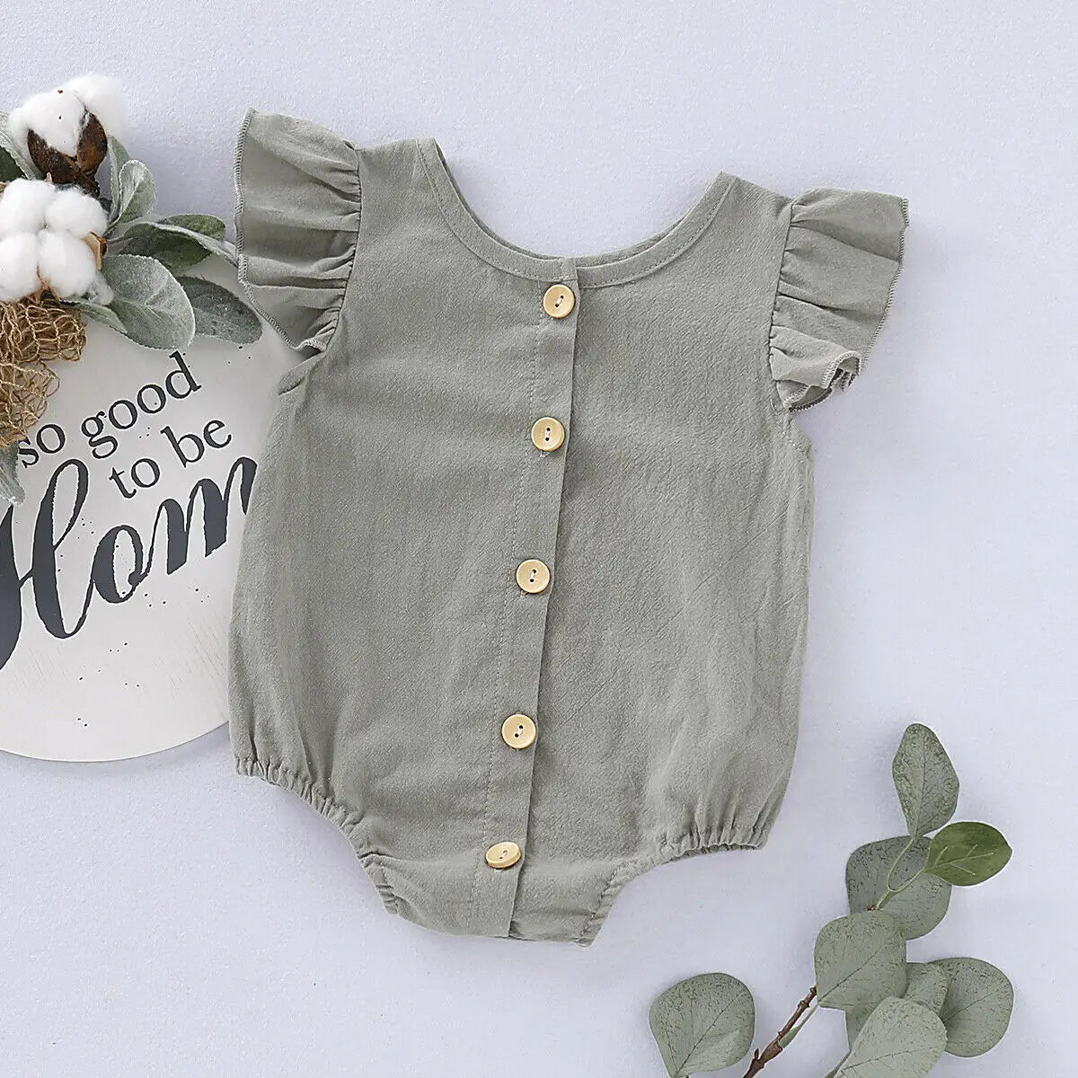 2019 Baby Summer Clothing Infants Baby Girls Boys Bodysuits Pure Color Ruffles Fly Short Sleeve Jumpsuit Clothes Tops Playsuits