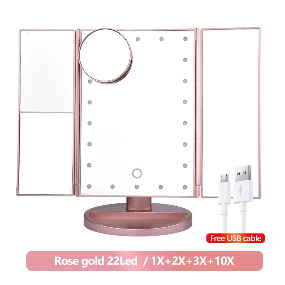 Makeup Mirror 2X 3X 10X Magnification Vanity Mirrors 22 LED Light Touch Switch Dimmable Rotatable Dressing Desktop Beauty Mirror