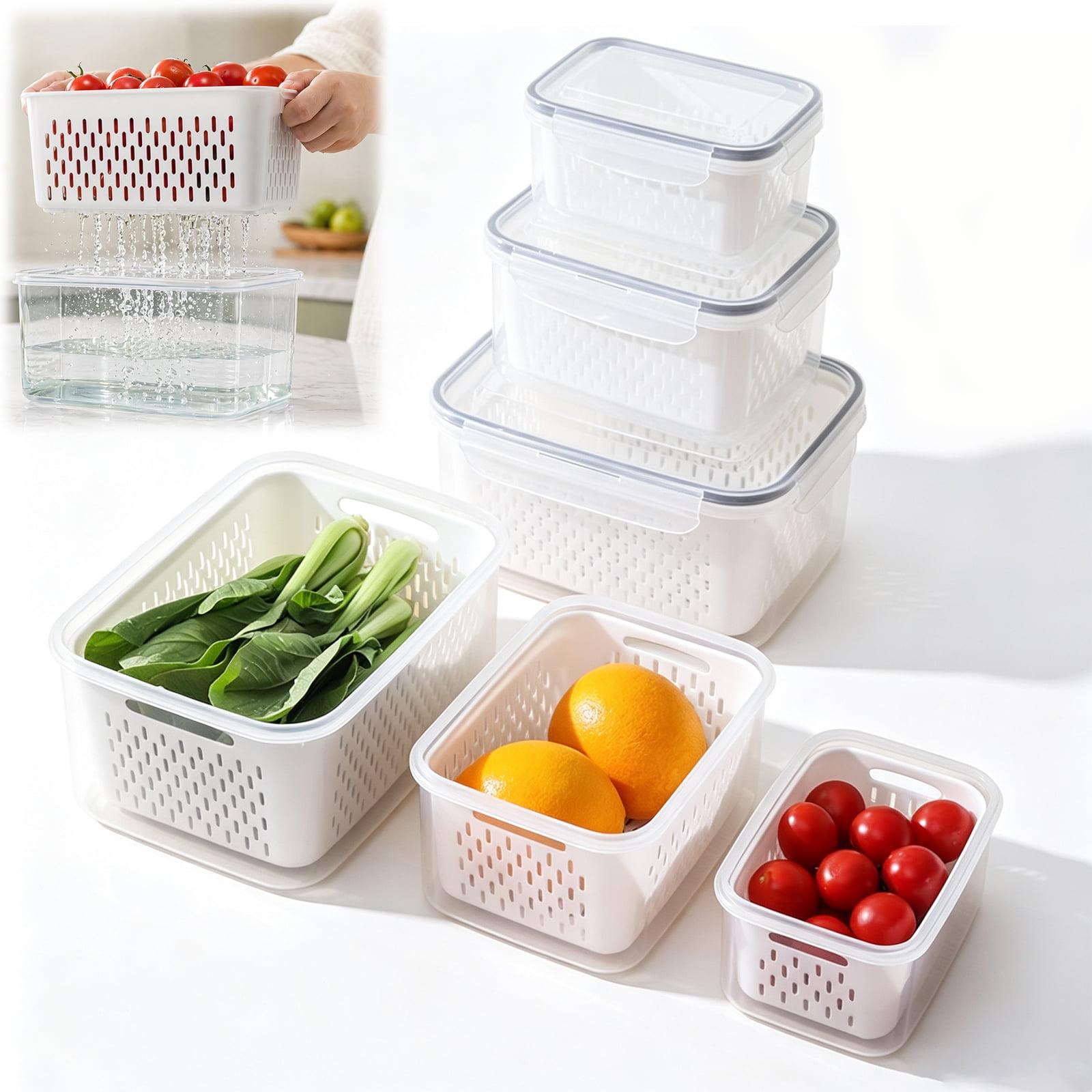Fruit Storage Containers for Fridge with Removable Colander, Airtight Produce Saver, Dishwasher Safe Berry Keeper, 3 Sizes with Lids(Gray)