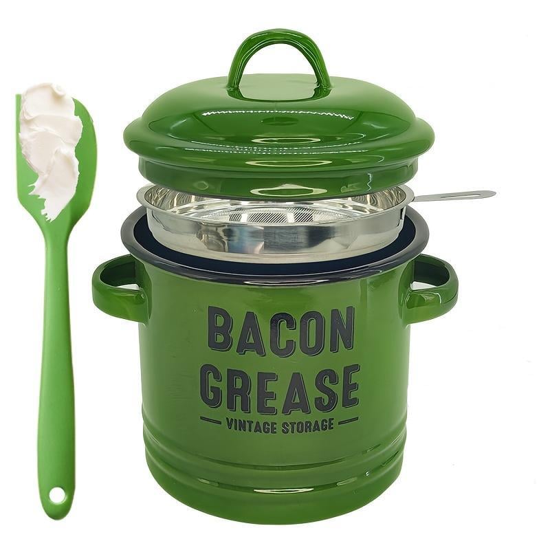 46-ounce bacon fat container, with strainer and food-grade silicone spatula