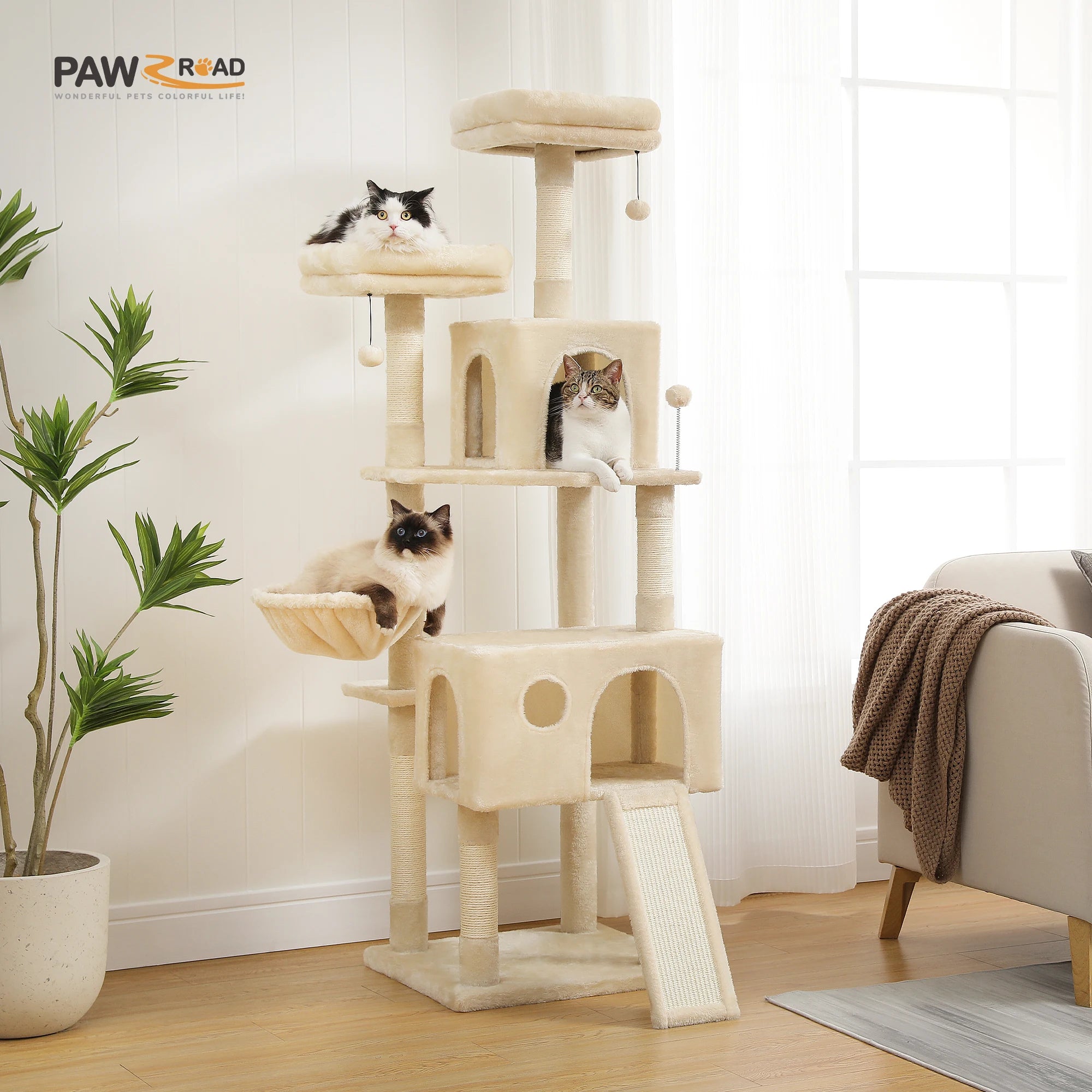 Free Shipping  Multi-Level Cat Tree For Cats With Cozy Perches Stable Cat Climbing Frame Cat Scratch Board Toys Cat Furniture