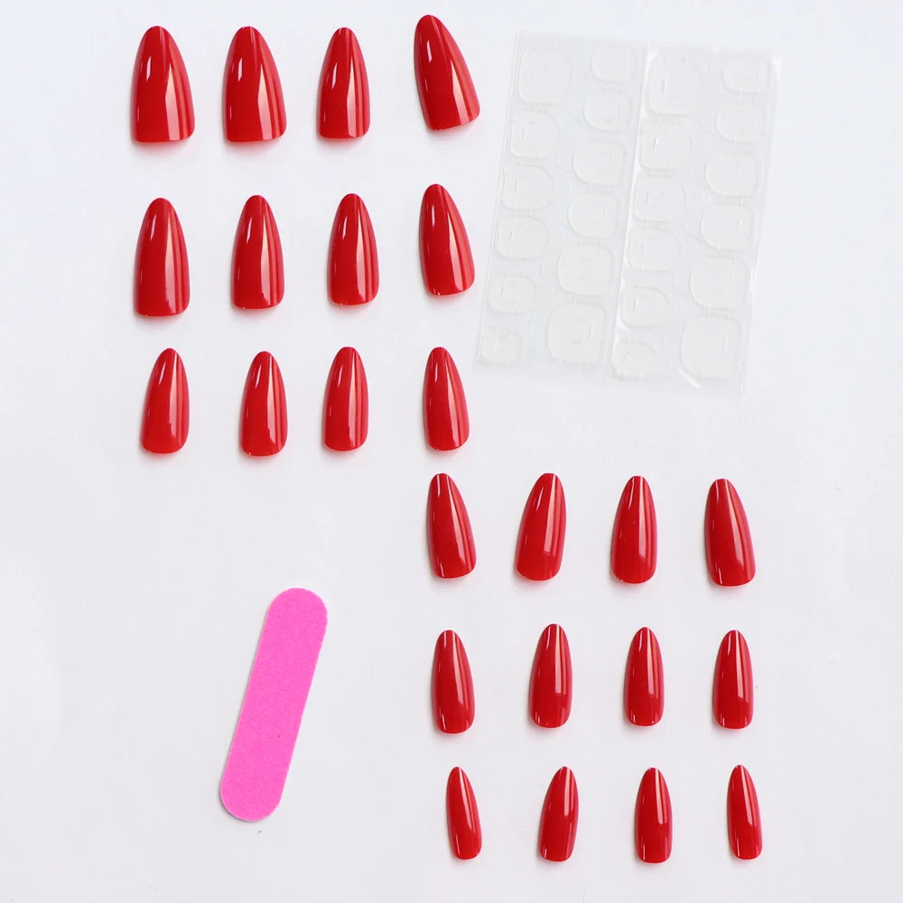 24pcs press on nails short almond red press on nails Solid color sweet french tip press on nails cute nail