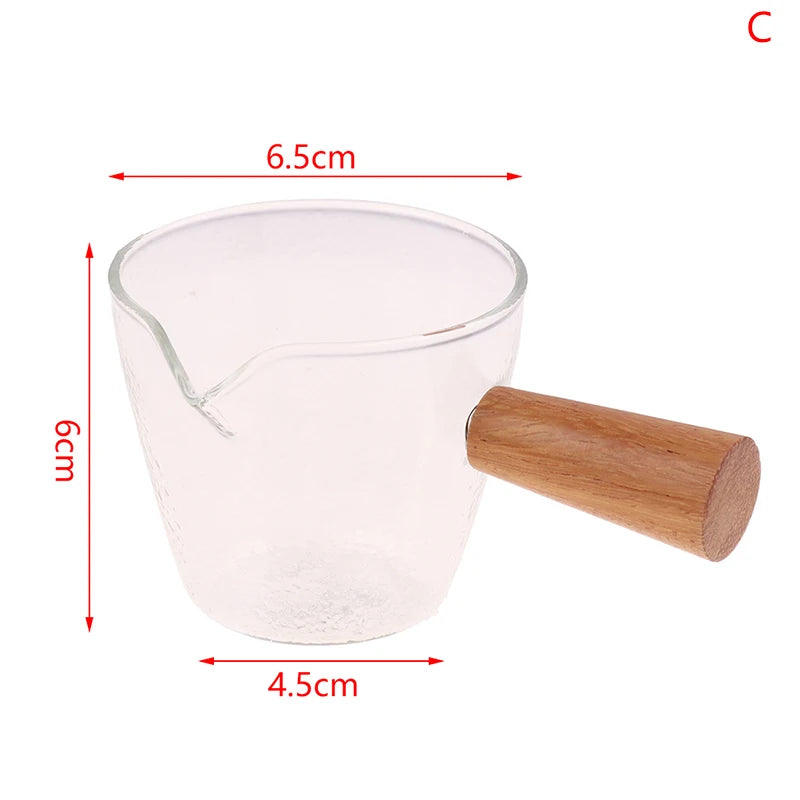 50ml 80ml 100ml Wood Handle Glass Espresso Measuring Cup Double/Single Mouth Milk Jug Coffee Supplies Clear Kitchen Measure Mug