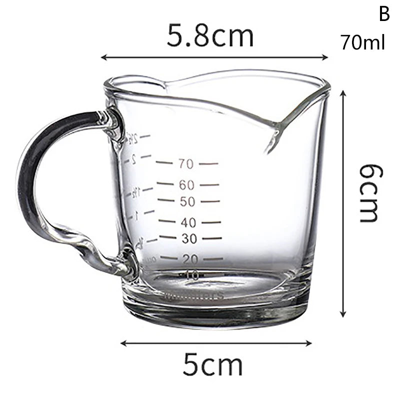 50ml 80ml 100ml Wood Handle Glass Espresso Measuring Cup Double/Single Mouth Milk Jug Coffee Supplies Clear Kitchen Measure Mug