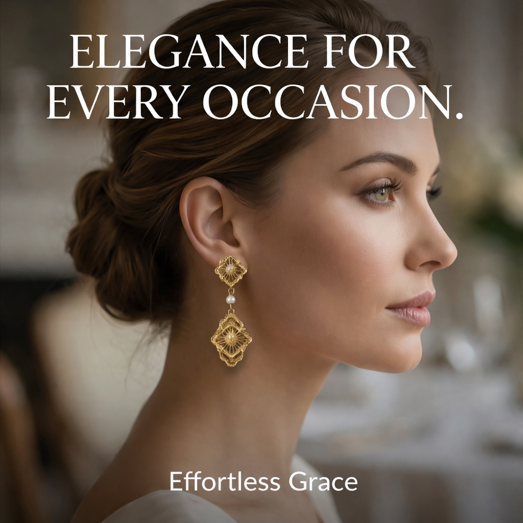 Vintage Gold Filigree Drop Earrings