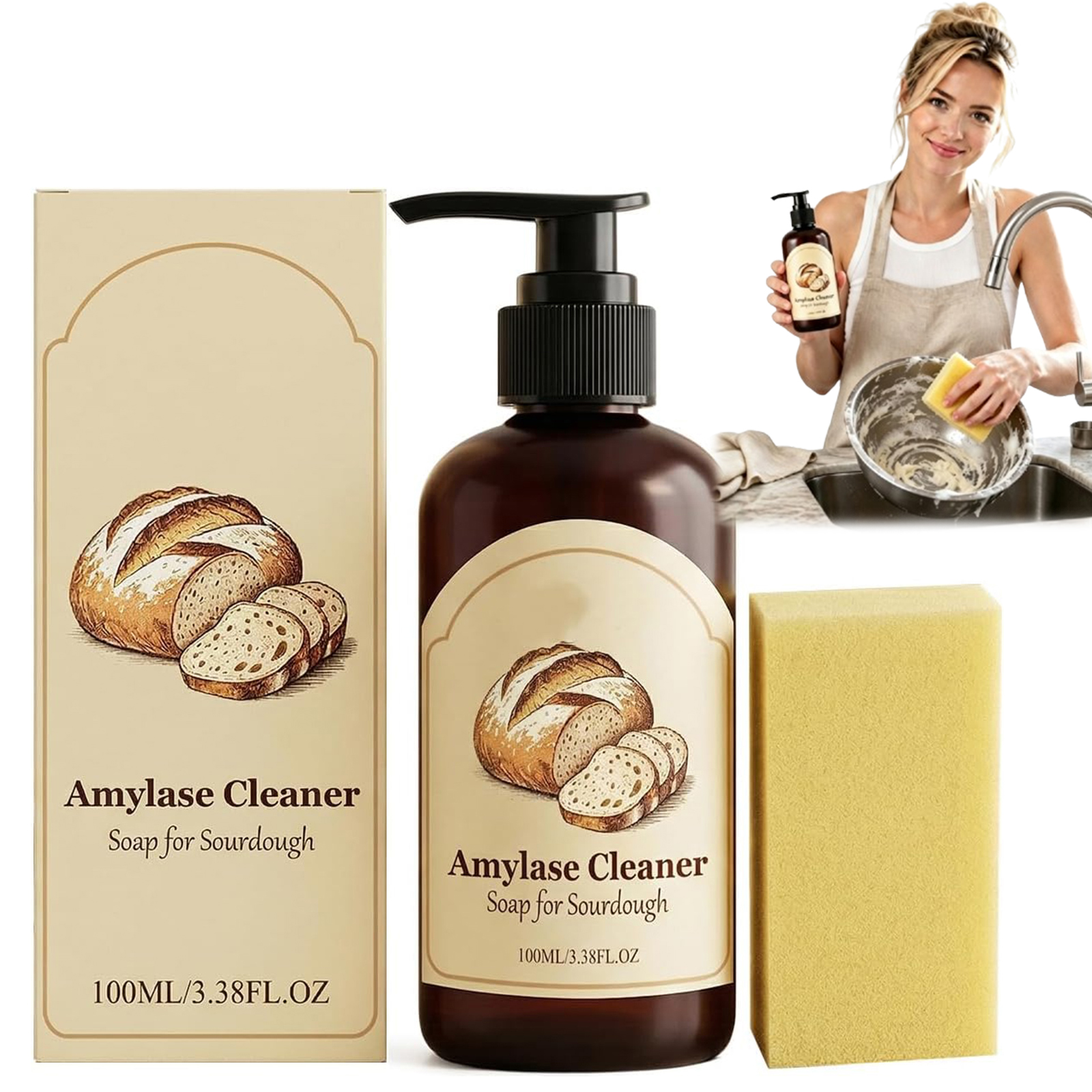 The Kneaded Solution For Sticky Situations, 2026 Upgraded Dough Dissolve Soap for Sourdough, Amylase & Protease Enzyme Cleaner for Bannetons, Proofing Baskets & Bread Tools, Helps Dissolve Flour & Starch Residue