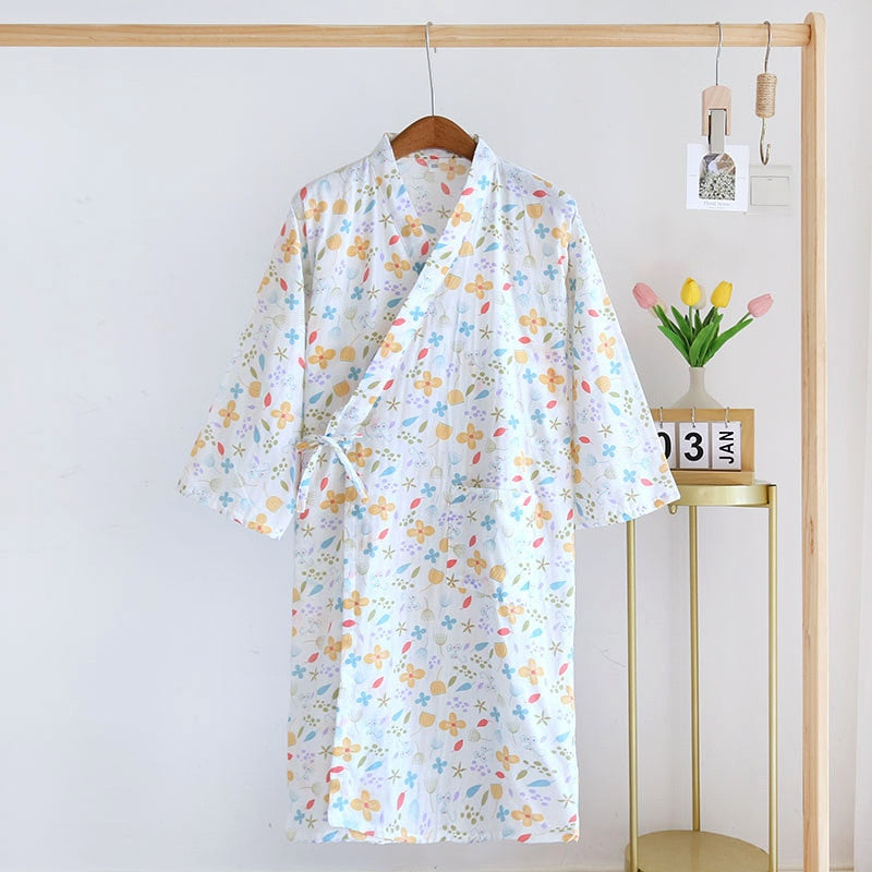 pajamas summer new 100% cotton gauze pajamas nightgown ladies SPA yukata homewear long pajamas women