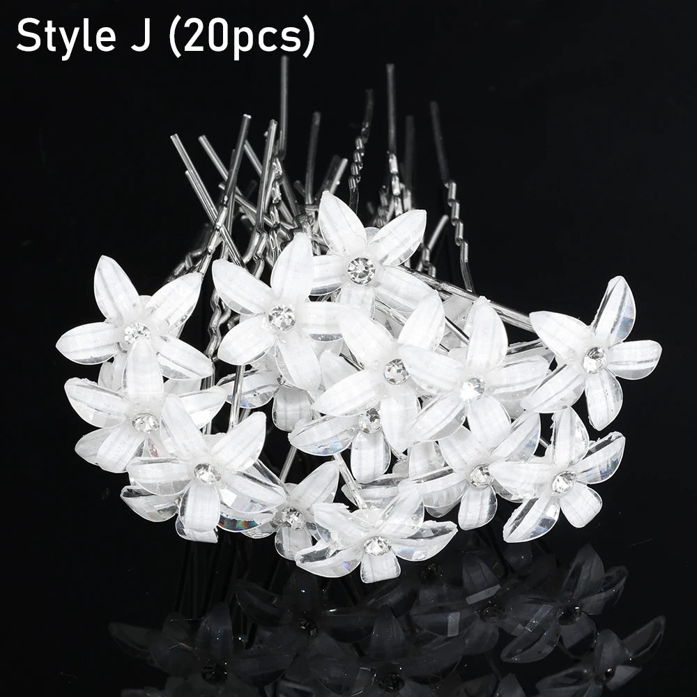 20pcs Women Flower Hairpin Stick Wedding Bridal Crystal Pearl Hairpin U Shaped Hair Clip Barrettes Hair Accessories Wholesale