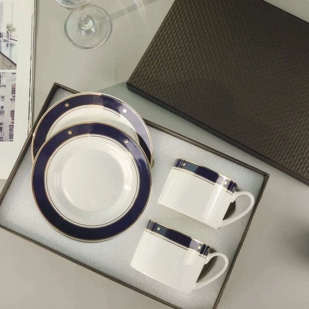 Luxuriöse blaue Espressotassen, 230 ml – Keramik-Kaffeetassen- und Untertassen-Set – Professionelle Latte-Art-Tasse für den Barista zu Hause – Exquisites Accessoire