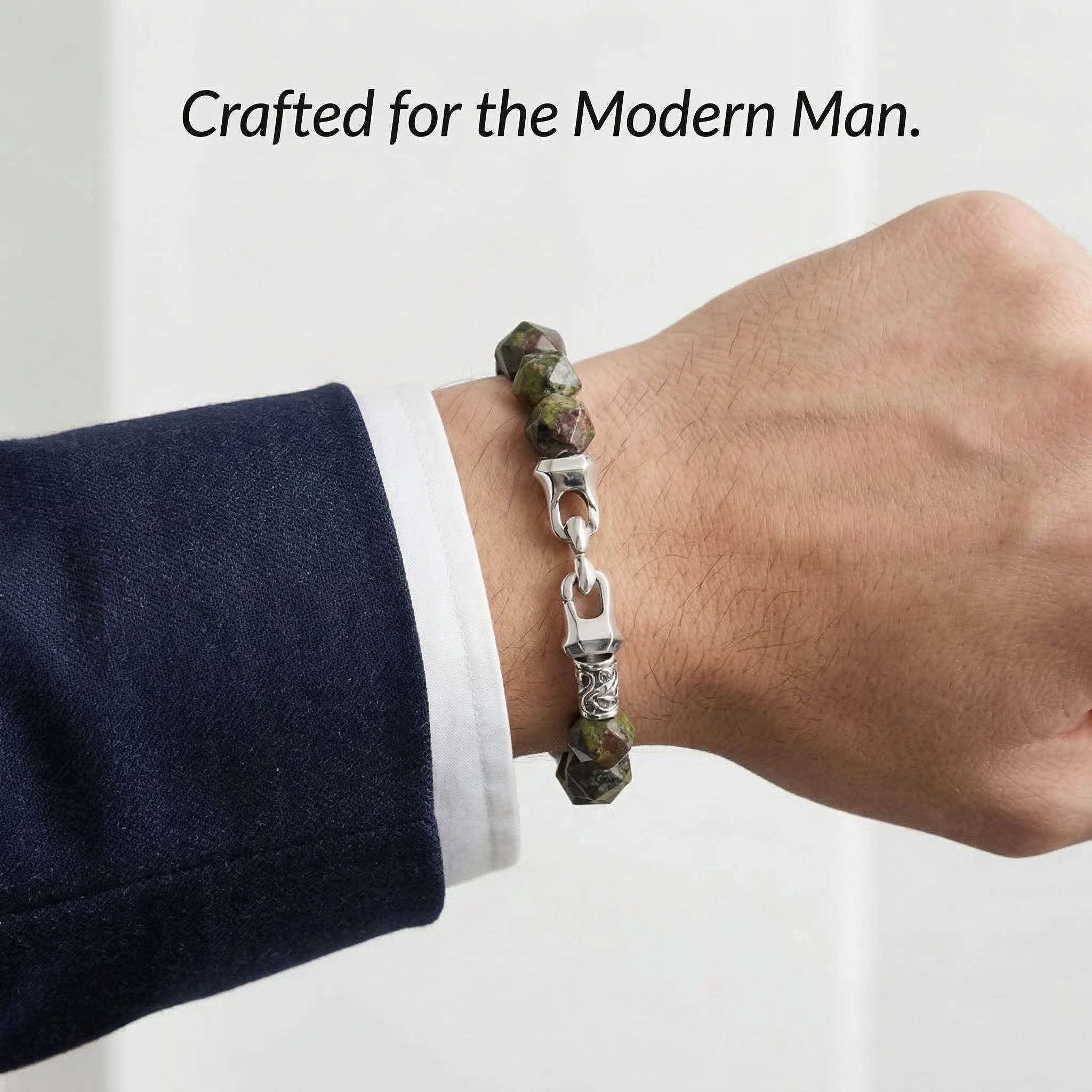 Sterling Silver & Faceted Unakite Bracelet