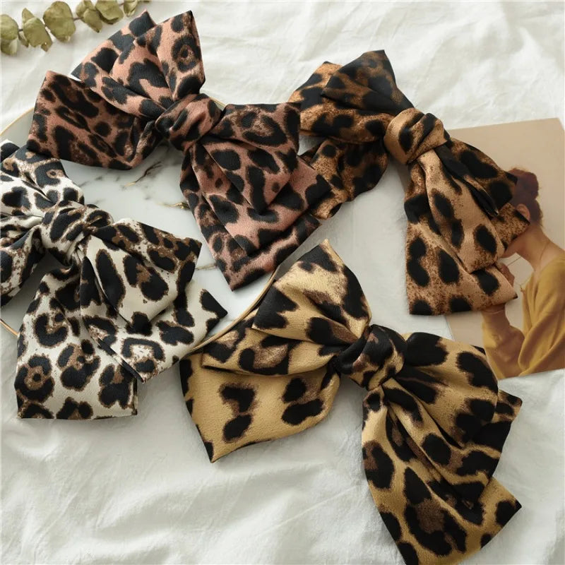 New Fashion Leopard Big Bow Fabric Hairpin Spring Clip Barrettes Women Girls Hair Accessories Headdress