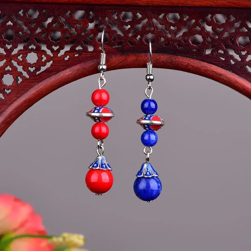 Blue Jade Beaded Earrings Chalcedony Fashion Gift Designer Women Drop Jewelry Talismans 925 Silver Gemstone Natural Carved