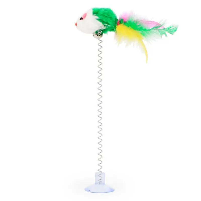 Spring Cat Toy Interactive Suction Cup with Spring Mouse Feather Pet Toy Random Color Cat Accessories