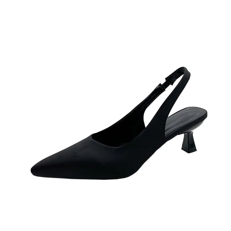 Ladies Shoes on Sale 2024 Fashion Slip on Women's Pumps Autumn Pointed Toe Solid Dress Mid Heel Office Small Fresh High Heels