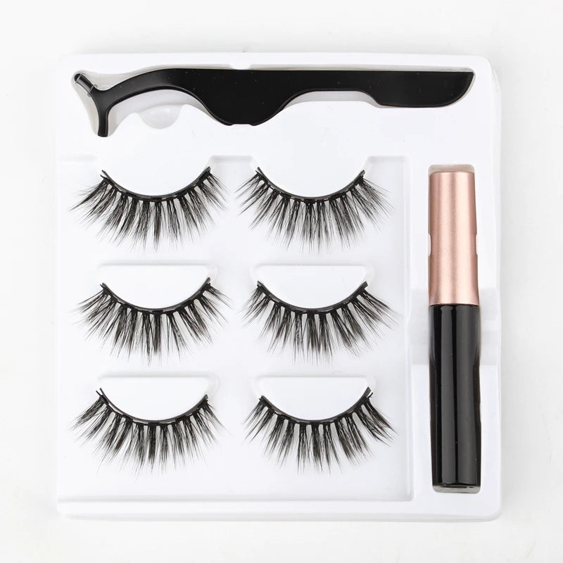 Magnetic Eyelashes Set 1/2/3 Pairs Natural Long False Eyelashes Soft Mink Lashes Waterproof Liquid Eyeliner Tweezer Makeup Tools