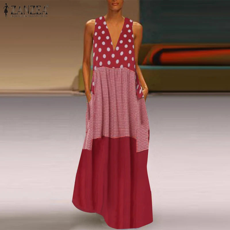 Women's Bohemian Ruffle Sundress 2025 Summer Sleeveless Floral Printed Maxi Long Dress Casual Loose Party