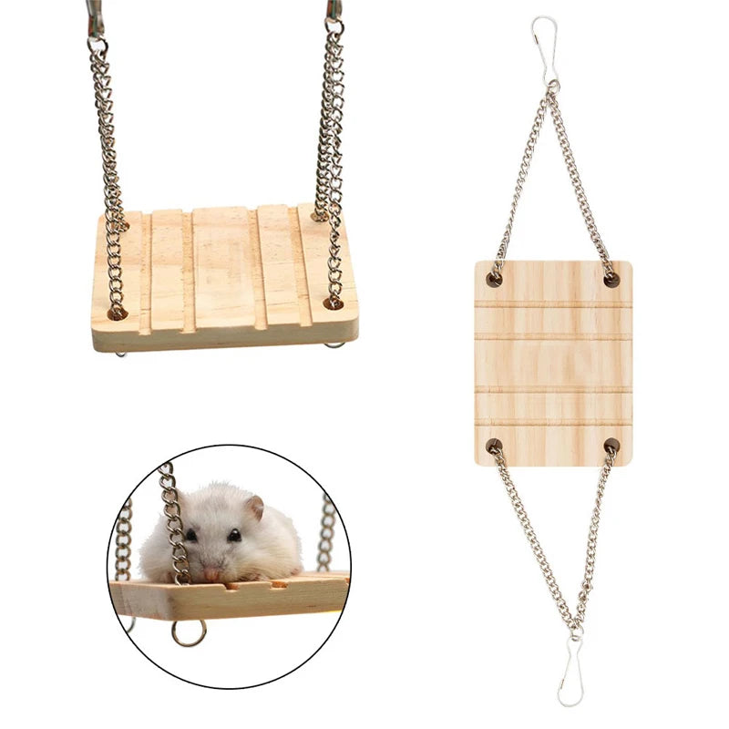 Small Animals Products Hamster Chinchilla Toys Wooden Swing Harness Hanging Bed Parrot Rest Mat Pet Hanging Pet Toys Accessories