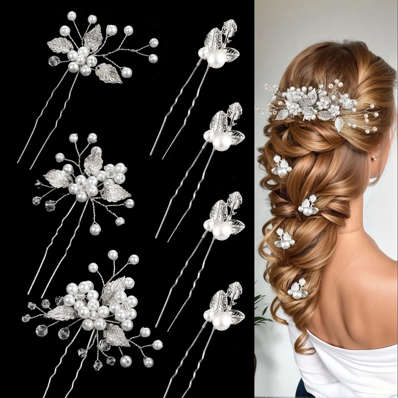 Pearl Flower Hairpin Side Comb Sets Wedding Hair Accessories Leaf Shaped Tiaras Bride Insert Hair Clip Jewelry Fashion Headwear