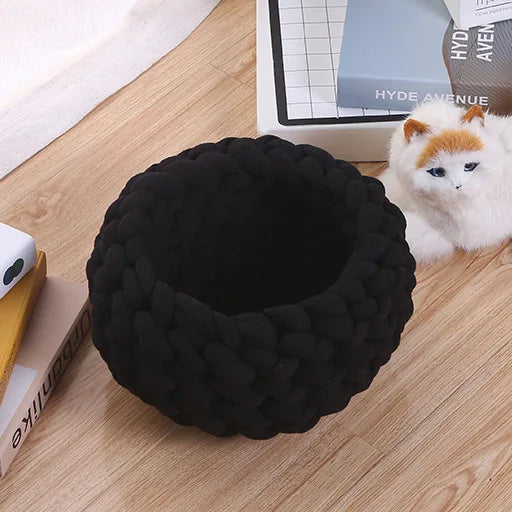 New Hand Woven Cat Nest Soft Shaggy Mat Indoor Dog Cat Bed Round Cat Cushion Warm Cat Sleep Basket Cat Kennel For Small Dog Cat