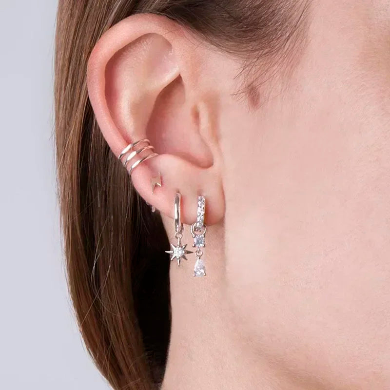 925 Sterling Silver Ear Needle Fashion Hoop Earrings White Crystal Luxury Women's Silver Earrings Wedding Women's Jewelry Gift