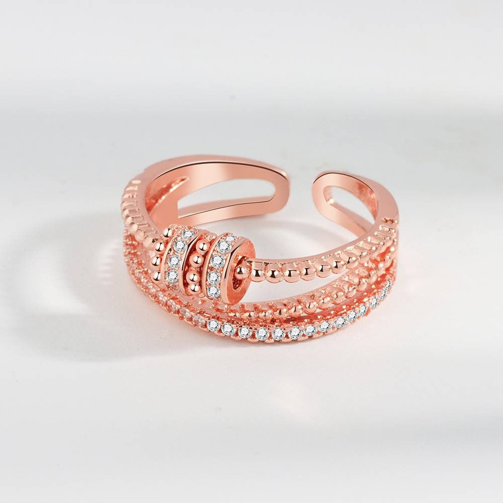 Fashion Trend Spiritual Transit Ring Personalized Double Layer Zirconia Open End Index Ring