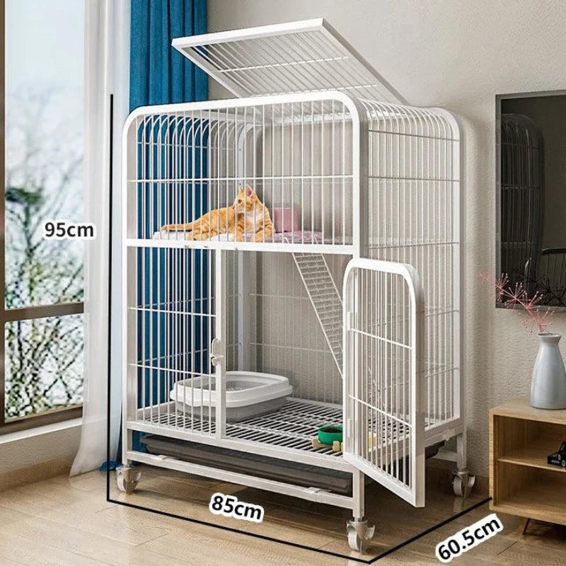 Stainless Steel Pet Villa Modern Iron Mesh Cat Cage Indoor Double Layer Dog House Large Space Free Space Pulley Cat Cages Indoor