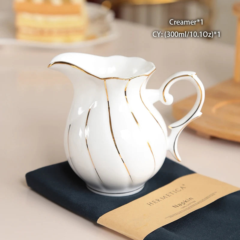 Gold Inlay Bone China Coffee Set Europe Porcelain Tea Set Ceramic Pot Creamer Sugar Bowl Teapot Coffee Cup Tea Mug Coffeeware