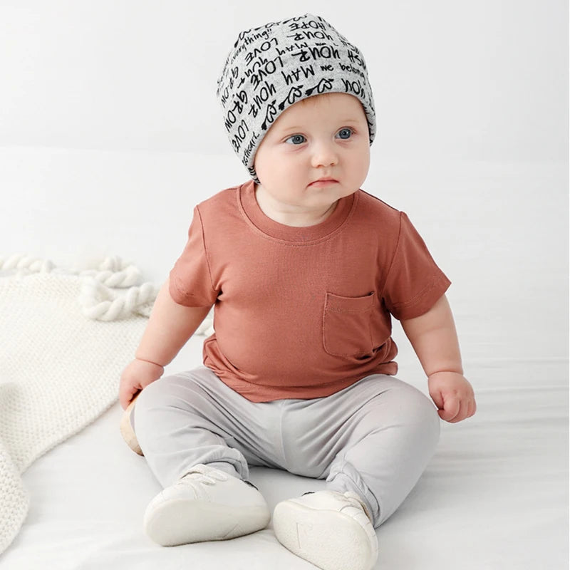 Bamboo Fiber Baby Short Sleeve T-shirt Summer Baby Boy Girl Clothes High Waist baby Pants Newborn Baby Clothing Outerwear