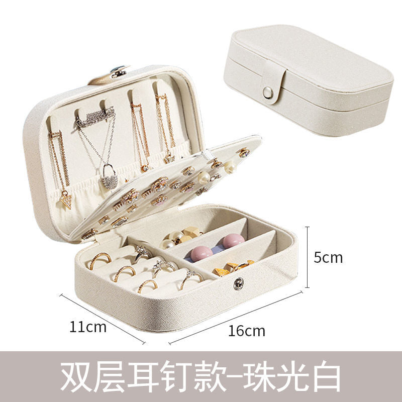 Simple Girl Earrings Plate Portable Leather Necklace Ring Multi Function Jewelry Storage Box