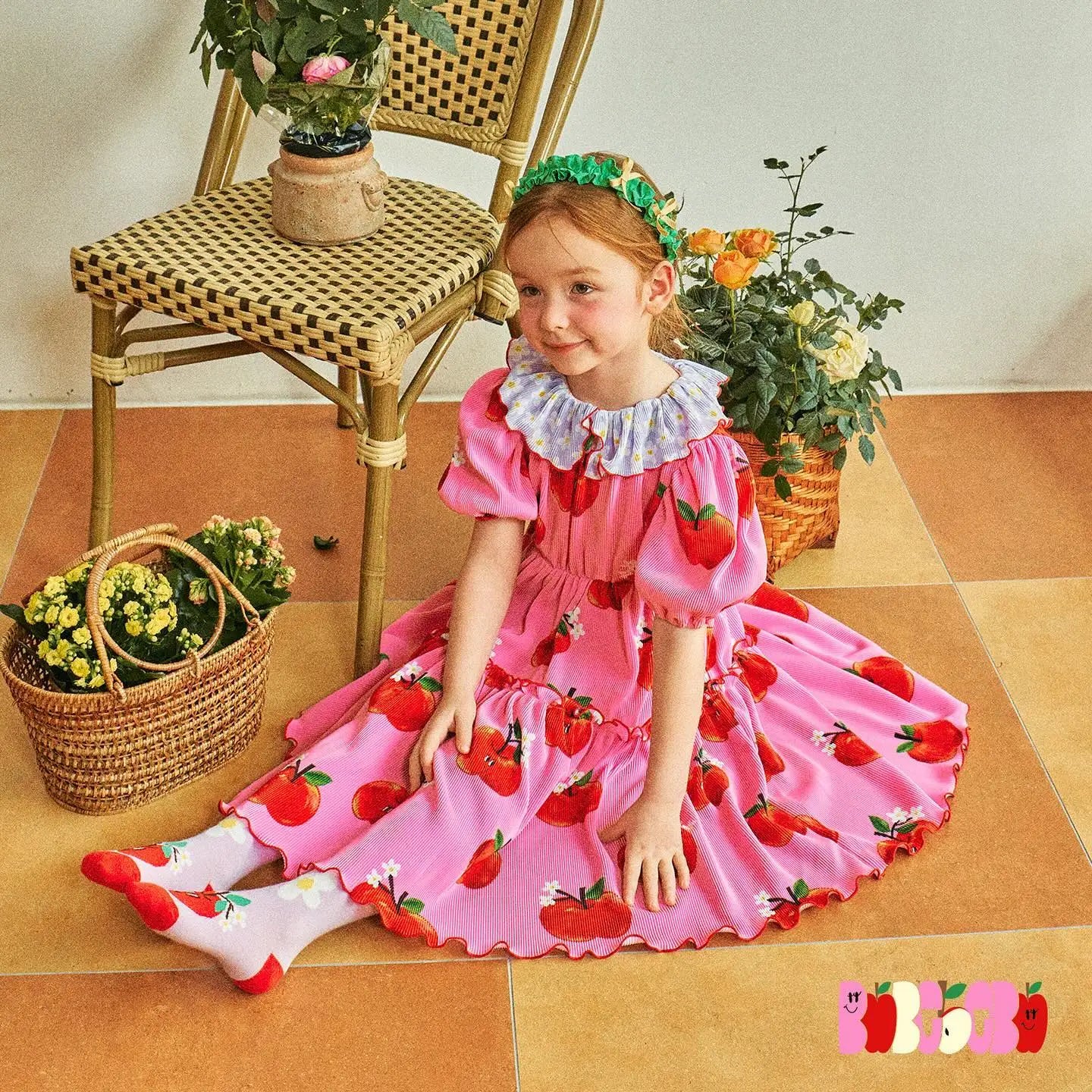 Korean Kids's Holiday Princess Dress For 2024 New Summer Children's Ruffled Apple Skirts Girls Party Dress Children's Clothings