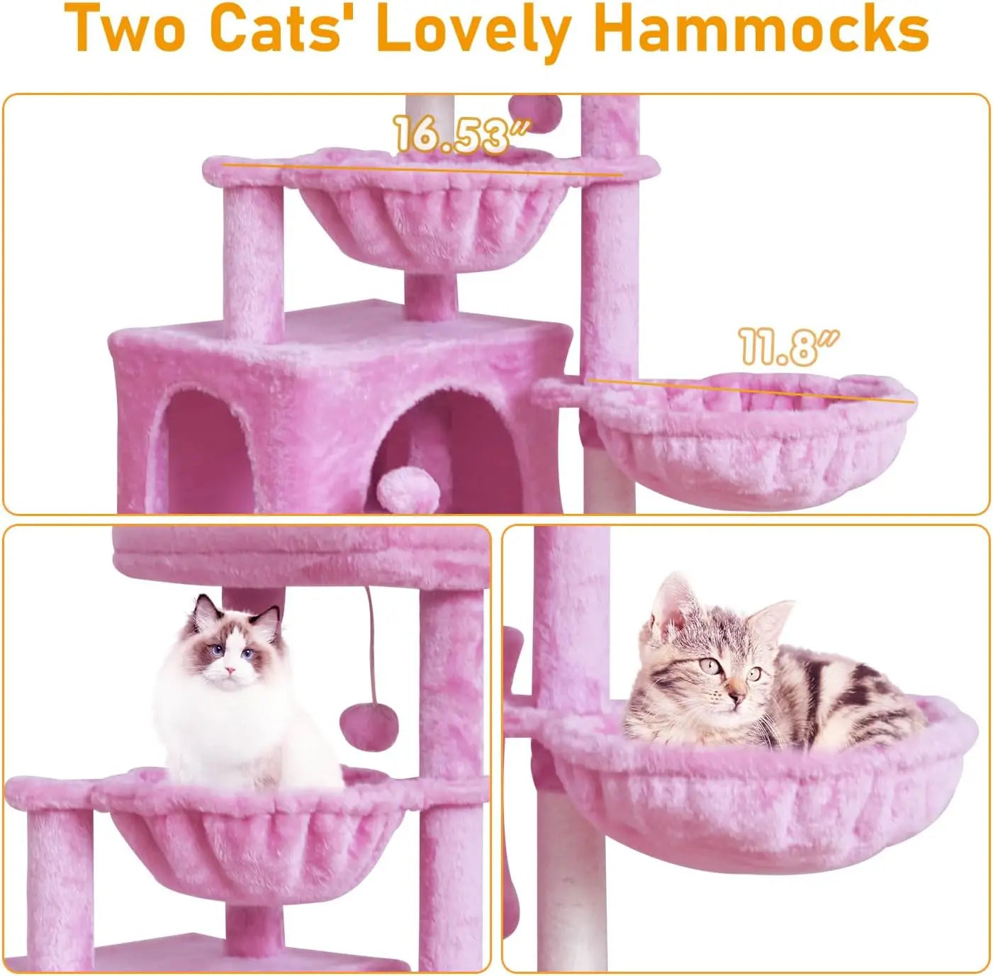 Cat Tree Tower Condo with Sisal Scratching Post, Indoor Cat Furniture with Hammock Perch