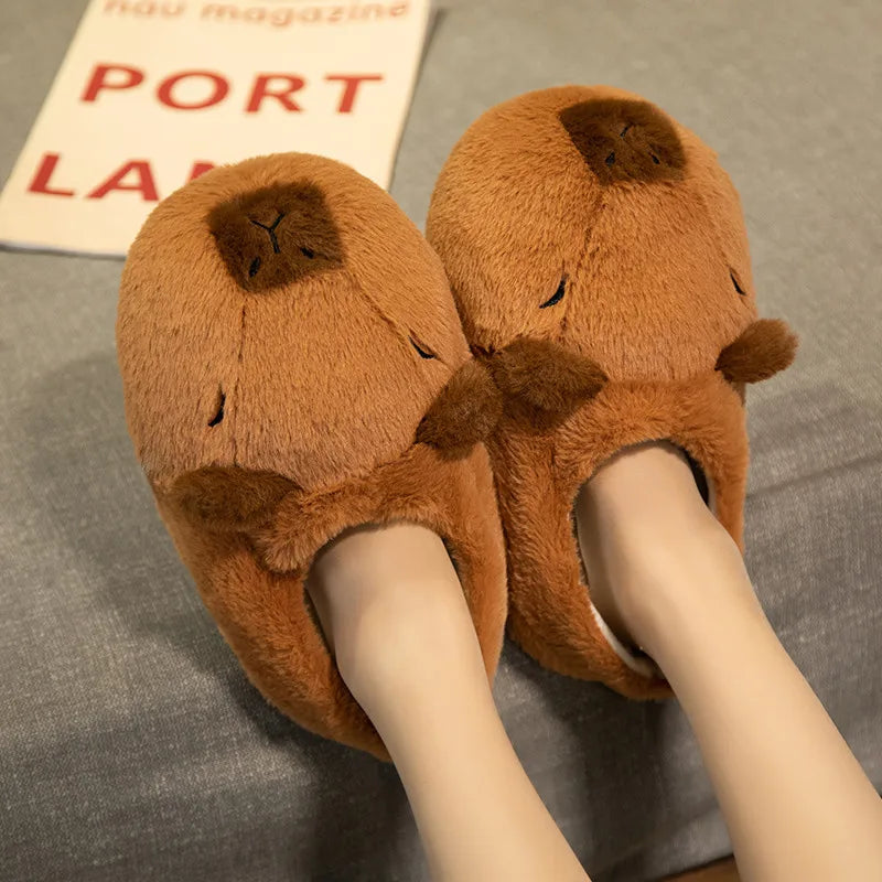 Cute Capybara Plush Slippers Cartoon Lovely Capibara Popping Circle Soft Stuffed Animals Plushy Shoes Winter Indoor Warm Slipper