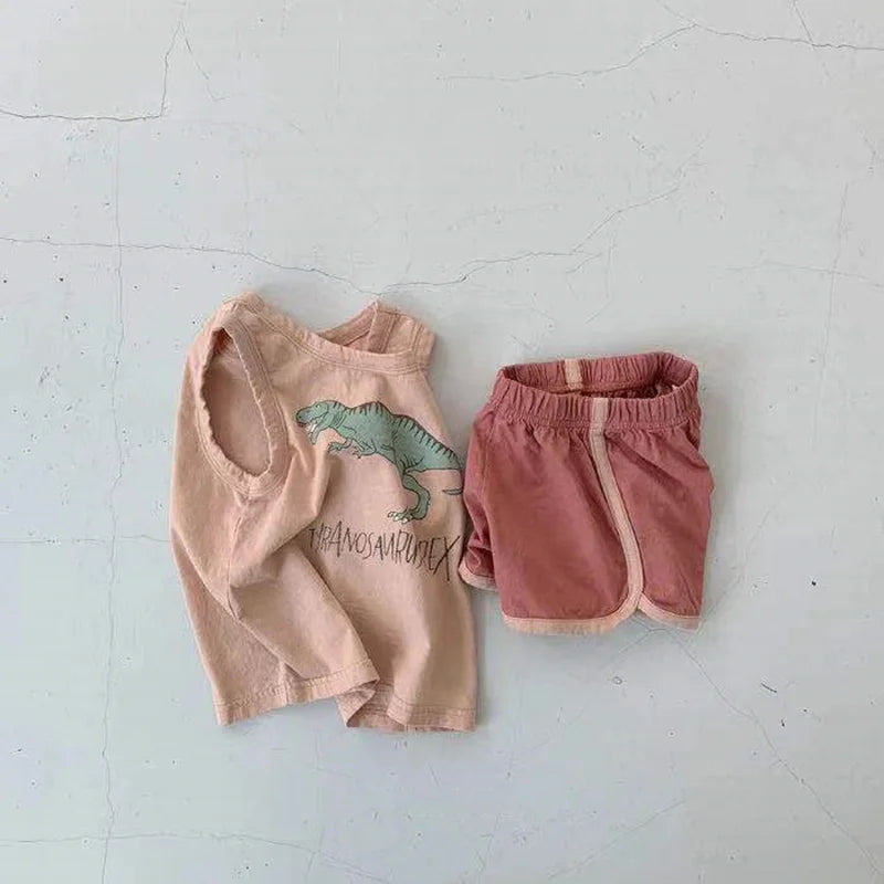 Summer Baby Clothing Set Toddler Vest Tee and Shorts 2 Pcs Baby Suit Dinosaur Print Boys Clothes